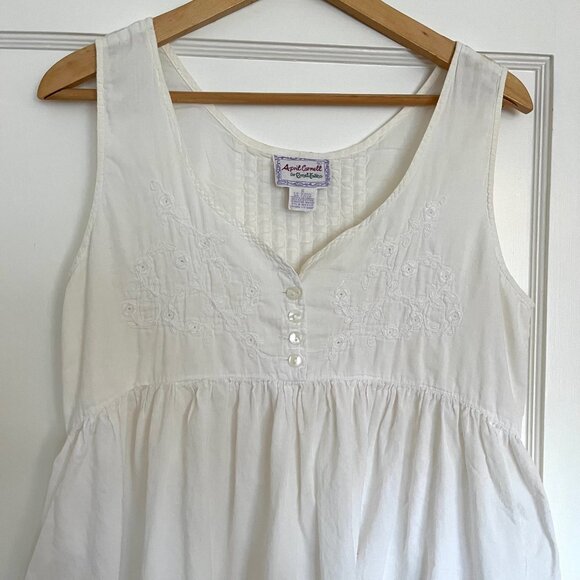 Vintage April Cornell Embroidered White Cotton Nightgown | Size Small - Picture 1 of 9